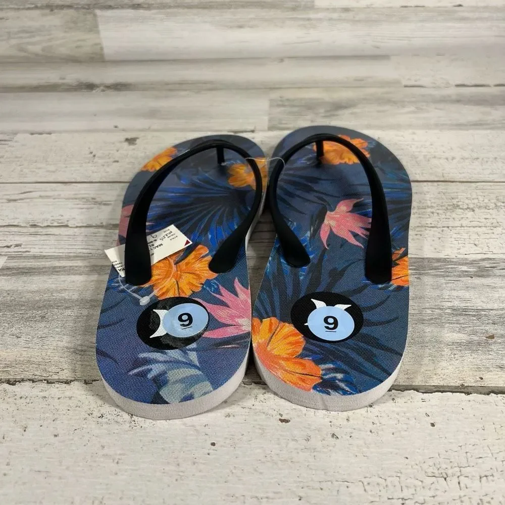 Hurley Mens Floral Flip Flops Sandals Summer‎ Beach Pool Theme Blue Size 9